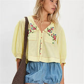 Button Up Embroidered Floral Blouse